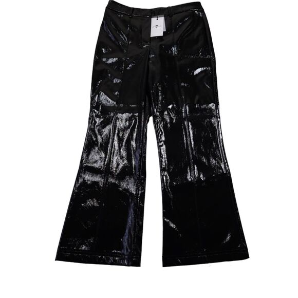 7 For All Mankind Wide Leg Faux Patent Leather Cropped Trousers Pants Black M - Picture 1 of 10